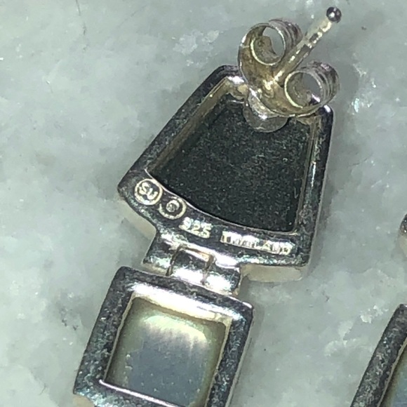 Garnet Black Onyx Silver Mother of Pearl Earrings - Picture 5 of 6